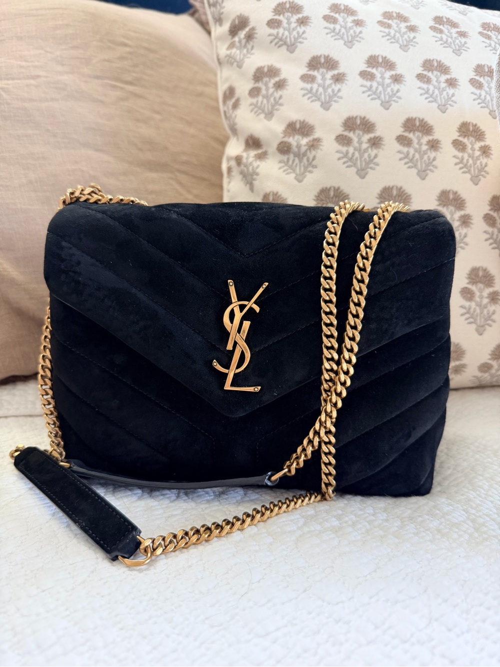 Saint Laurent Lou Lou Black Suede Quilted Monogram medium Shoulder Bag